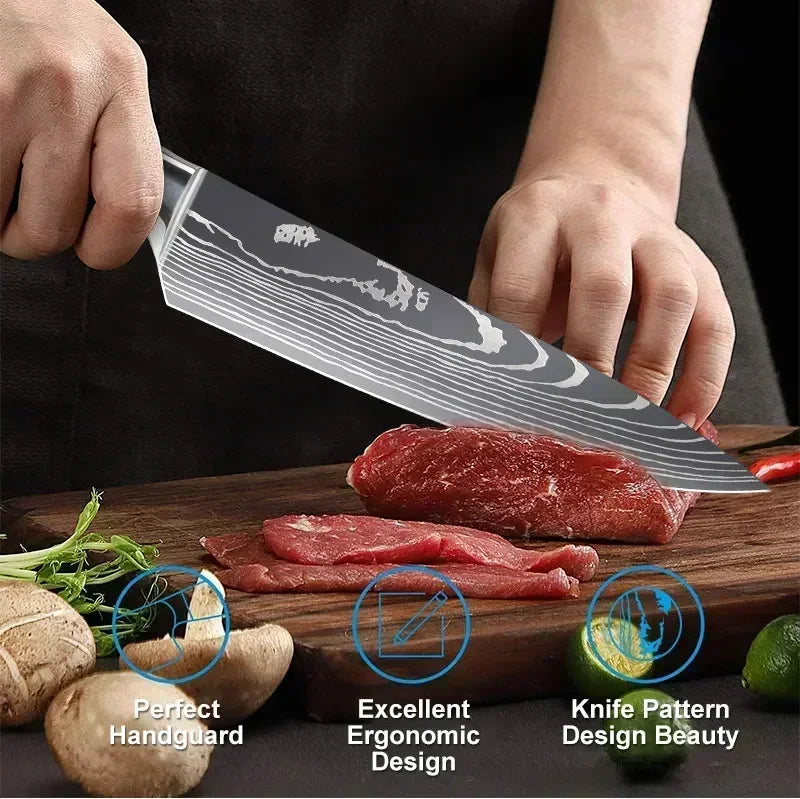 Professional Damascus Kitchen Knives Japanese Santoku Cleaver Slicing Knife Stainless Steel Boning Knife Butcher Cleaver Knife