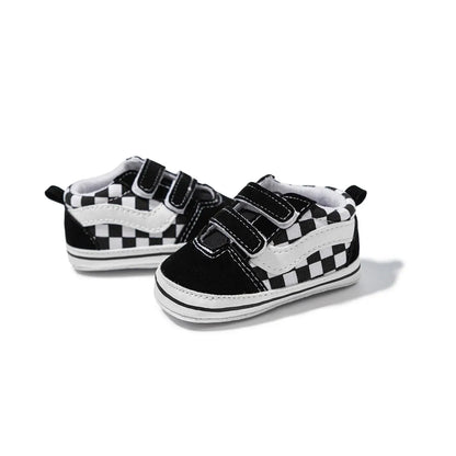 Meckior Baby Boy Girl Shoes Canvas Sneakers Non-slip Rubber Sole Plaid Streaks First Walkers Infant Baby Unisex Casual Shoes