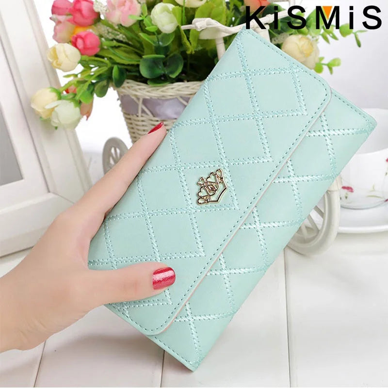 Wallets for Women Cute Pink Pocket Womens Wallets Purses Plaid PU Leather Long Wallet Hasp Phone Bag Money Coin Pocket Ca