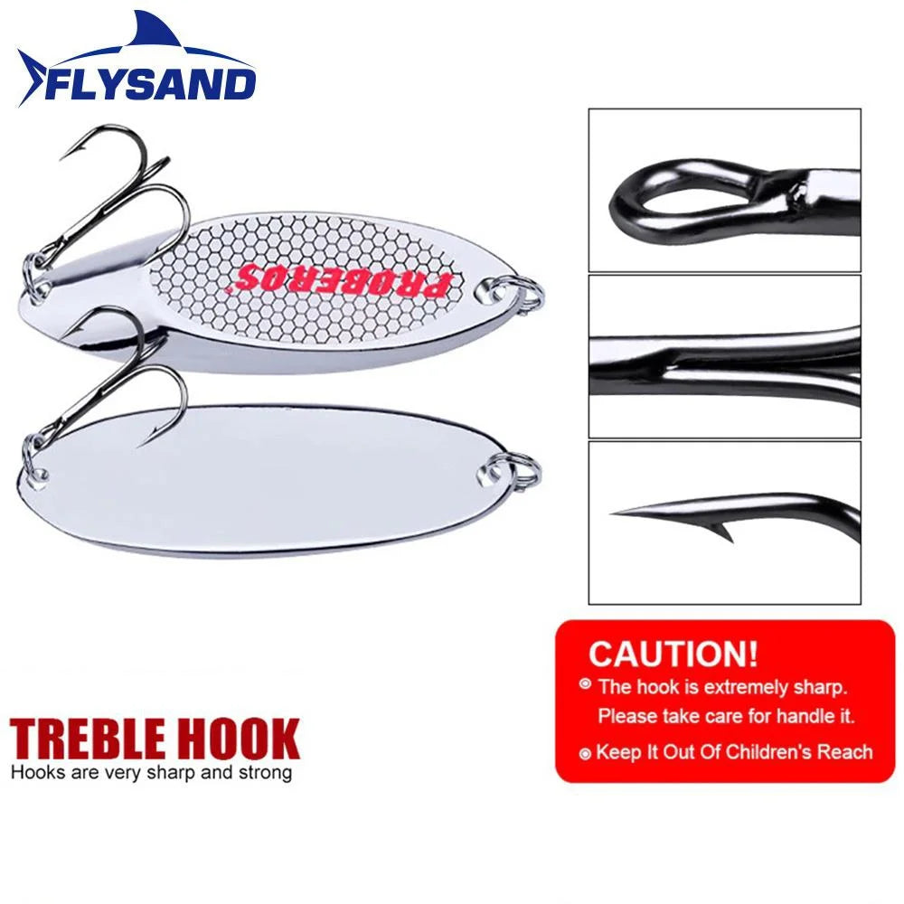 Hard Bait Silver Spoon Jigging Lure Metal Treble Hook Casting Blade Spinner Trolling Spoons Stainless Shel Spinner Bait