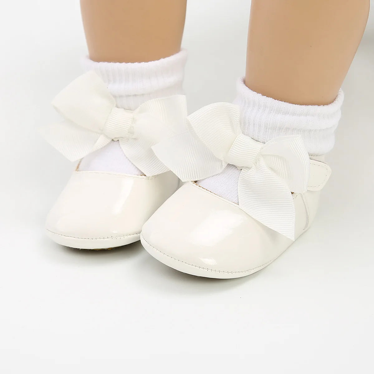 Meckior Baby Shoes Bowknot Rubber Sole Anti-slip PU Ballet Slippers Baby Girl Dress Shoes First Walker Toddler Crib Shoes