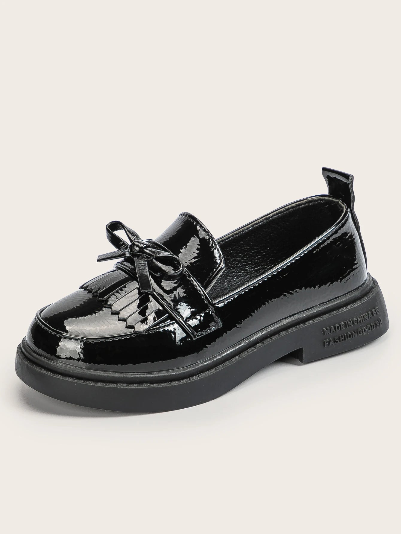 Fashion Versatile Bright Leather Children's Shoes Casual Leather Shoes Children's Bow Tassel Solid Color Anti-Slip Waterproof