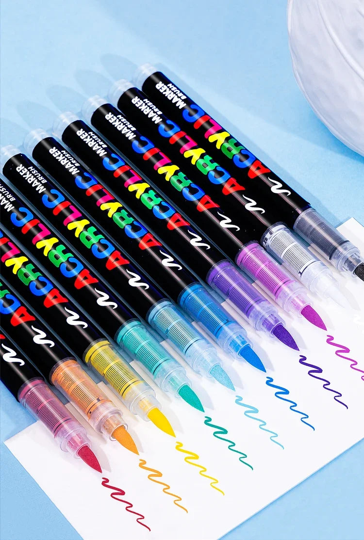 12/24/30 Colors Acrylic Marker Pens Waterproof Pen Soft brush Nib Student Art For Glass Stone Metal Glass Wood Plasctic Paper