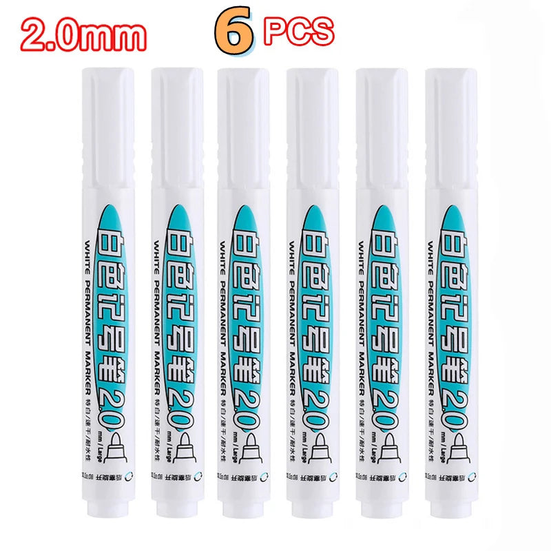 6/1Pcs/Set Oily White Marker Pen Tire Painting Notebook Tyre Tread Environmental paint Pen Waterproof Permanent Graffiti Pens