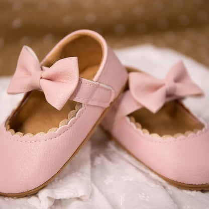 Meckior 2024 New Baby Girls Shoes Bowknot Party Dress First Walker Anti-slip Non-slip Rubber Sole Infants Girl Crib Shoes