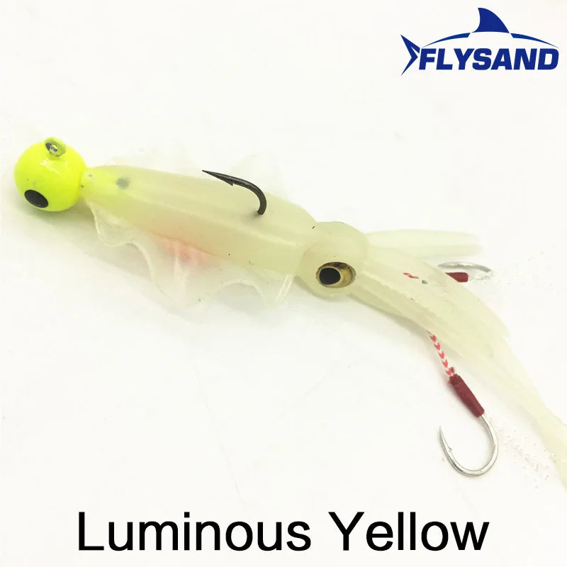 Luminous Octopus Squid Skirt Sea Fishing Wobbler Bait Squid Jig Fishing Tuna Lure Jig Head Hook 130mm Fishing Bait