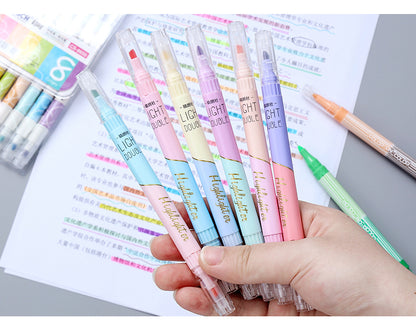 KissButy 6Pcs/Set Highlighter Pen Set Double headed Kawaii Fluorescence Colour School Supplies Marker Stationery