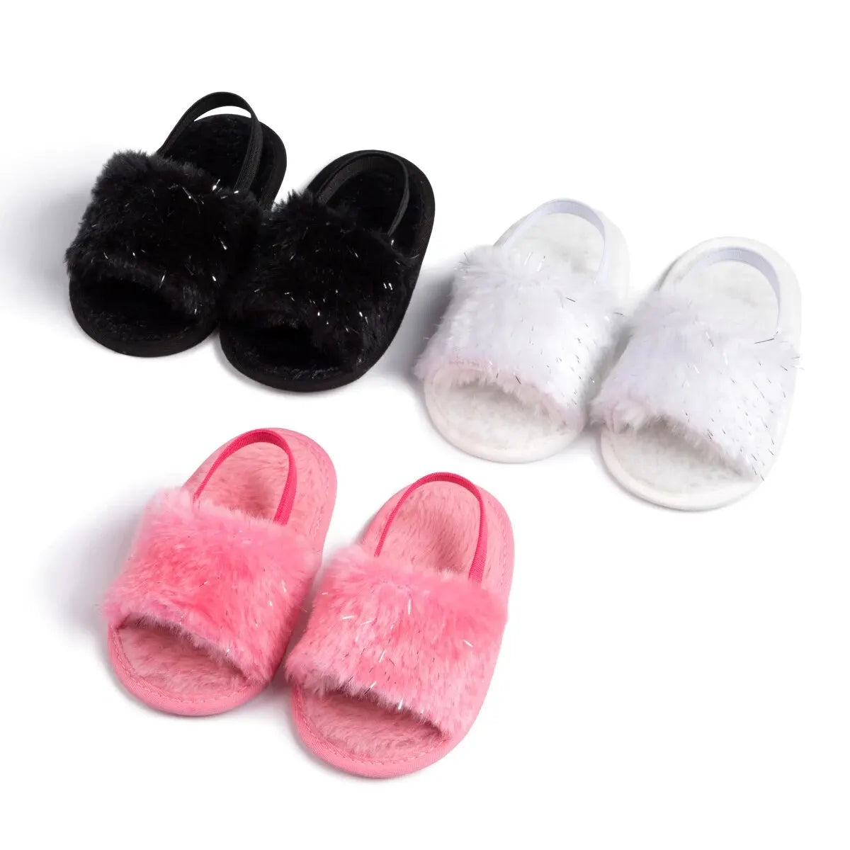 Meckior Baby Boys Girls Sandals Fluffy Baby Shoes Newborn Cotton Soft Sole Anti-Slip Toddler First Walkers Baby Slippers Indoor