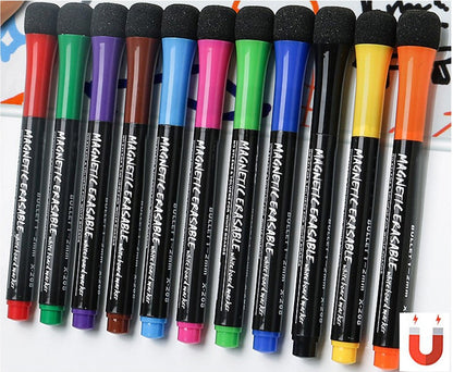 12Colors School Classroom Whiteboard Pen Dry White Board Markers Built In Eraser Student Children's Drawing Pen Stationery