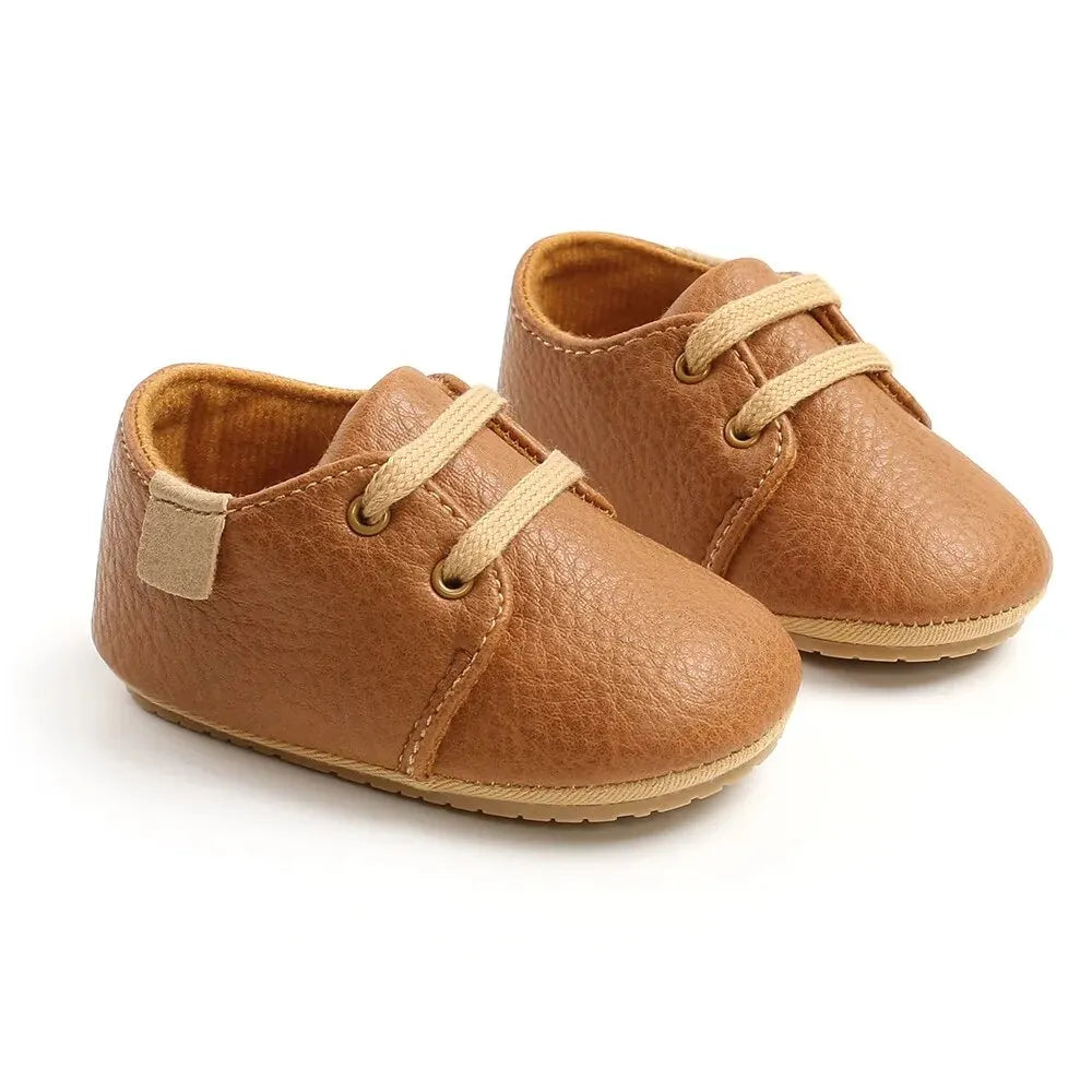 Meckior Baby Shoes Retro PU Leather Boy Girl Shoes Toddler Rubber Sole Anti-slip First Walkers Unisex Newborn Moccasins