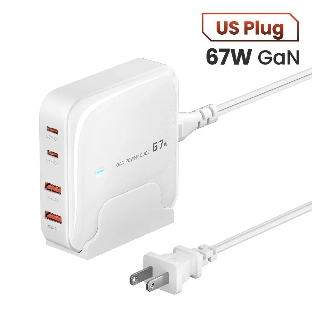 Charger Charging Station Multi Port 67W GaN USB Charger Desktop Type C PD QC Quick Charge For iPhone MacBook Pro Xiaomi