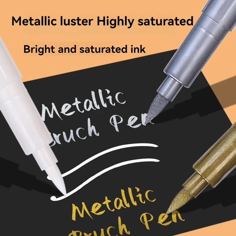 highlight Metallic Marker Pen Gold White Waterproof Permanent Paint Marker Pen for Rock,Mug,Ceramic,Glass DIY Painting Supplies