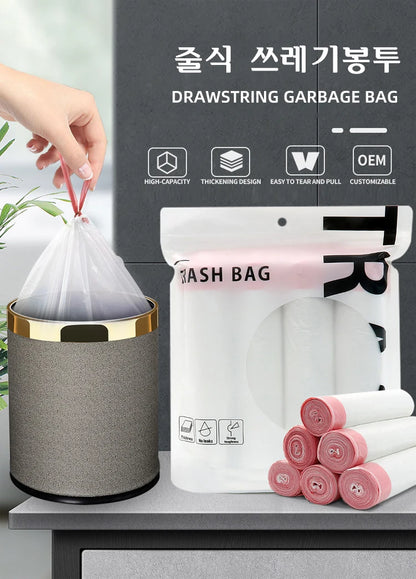 Garbage Bag with Drawstring Household Disposable Transparent Garbage Bag Kitchen Dormitory Living Room Use Three Sizes Selection