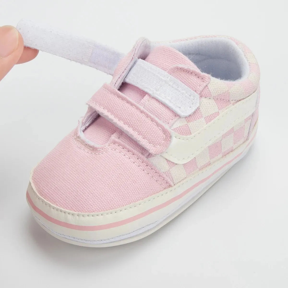 Meckior Baby Boy Girl Shoes Canvas Sneakers Non-slip Rubber Sole Plaid Streaks First Walkers Infant Baby Unisex Casual Shoes