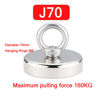 Super Strong Neodymium Fishing Magnet Hook N52 Heavy Duty Rare Earth Magnet With Countersunk Hole Eyebolt 16-90mm Salvage Magnet