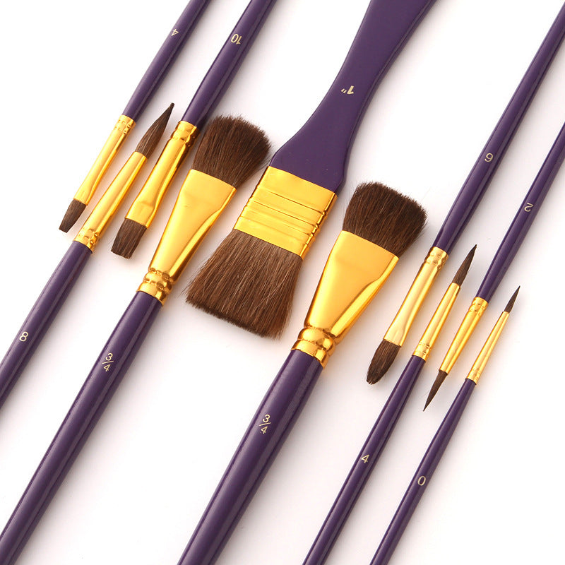 10Pcs/Set Artists Paint Brush Watercolor Wooden Handle Nylon Pointed Hair DIY Oil Acrylic Painting Art Paint Brushes Supplies