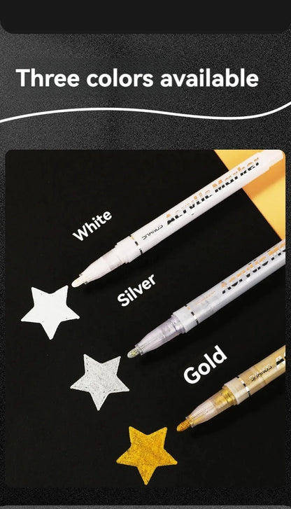 1/3Pcs/Set High-gloss Acrylic Markers Gold, Silver and White Painting Graffiti Pens, Waterproof Ink, Water-based Acrylic Markers