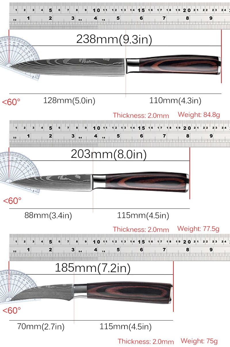 Kitchen Knife Chef Knives Meat Cleaver Fruit Vegetable Knife Slicing Knife Santoku Knife Damascus Pattern Cooking Cutter