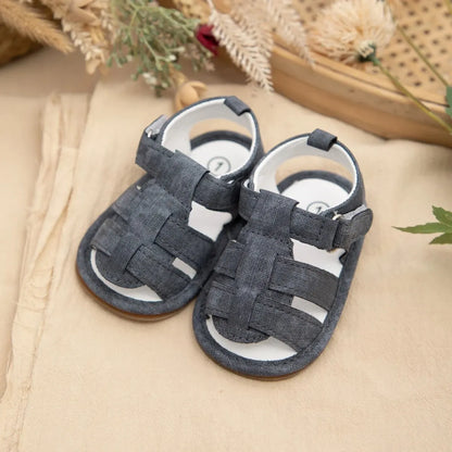 Meckior Baby Boys Sandals Toddler Grey Flats Non-slip Rubber Sole Baby Beach Sandals Crib First Walker Summer Baby Shoes