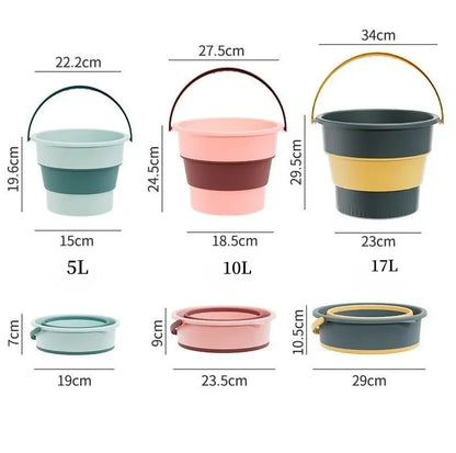 5/10L Folding Portable Bucket with Cover Car Wash Fishing Bathroom Tool Silicone Bucket Outdoor Camping Household Supplies