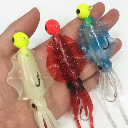 Luminous Octopus Squid Skirt Sea Fishing Wobbler Bait Squid Jig Fishing Tuna Lure Jig Head Hook 130mm Fishing Bait