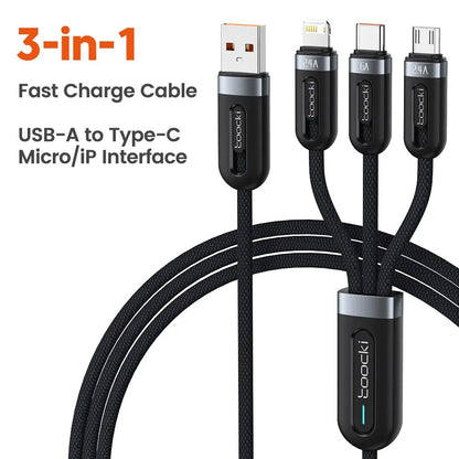 6A 3in1 Fast Charging Cable USB Type C Type-C Mobile Phone Cable for iPhone X Xiaomi Oneplus Realme Poco USB Micro Cables