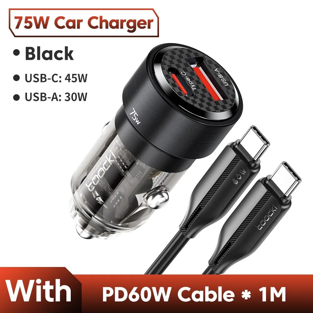 USB C 75W Car Quick Charger QC 4.0 PD 3.0 Type C 45W Fast Charging For iPhone 15 14 13 12 11 Pro Max Xiaomi Samsung Redmi