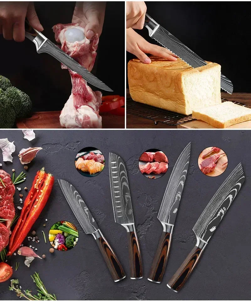 Professional Damascus Kitchen Knives Japanese Santoku Cleaver Slicing Knife Stainless Steel Boning Knife Butcher Cleaver Knife