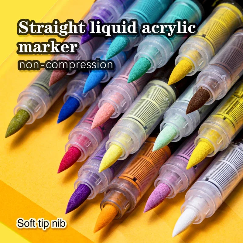 12/24/30 Colors Acrylic Marker Pens Waterproof Pen Soft brush Nib Student Art For Glass Stone Metal Glass Wood Plasctic Paper