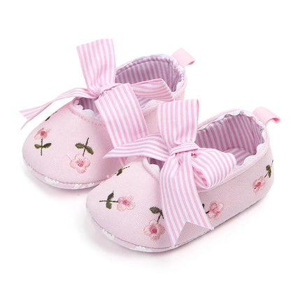 Meckior New Printed Baby Girl Shoes Bowknot Soft Sole Anti-slip Shallow Baby Girls Princess Shoes First Walker Crib Shoes