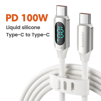 100W USB C To Type C Cable 5A PD Fast Charge Charger Type C LED Display Cable For Macbook Xiaomi Huawei Samsung Cable