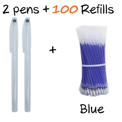 102Pcs/Set High Temperature Disappearing Erasable Gel Pen Refill Textile Fabric Marker Pens Heat Dressmaking PU Leather Sewing