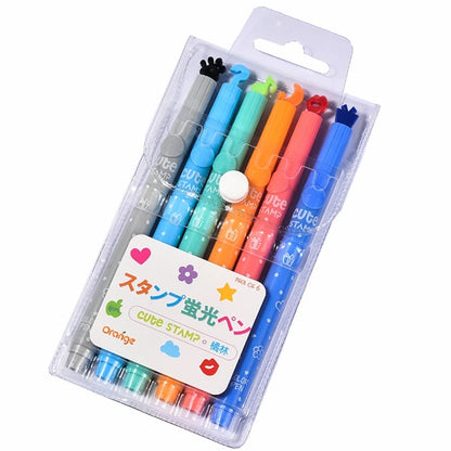 6Pcs/set Cute Candy Color Highlighters Pen Inks Creative Marker Stamp Fluorescent Pens school Supplies office Stationery