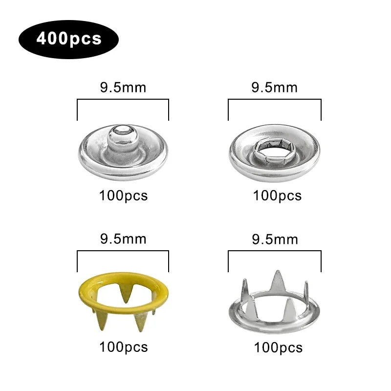 50/100Set 9.5mm Metal Prong Snap Button Press Button Studs Fasteners Hollow Prong Ring for Clothes Garment Sewing Bags Shoes