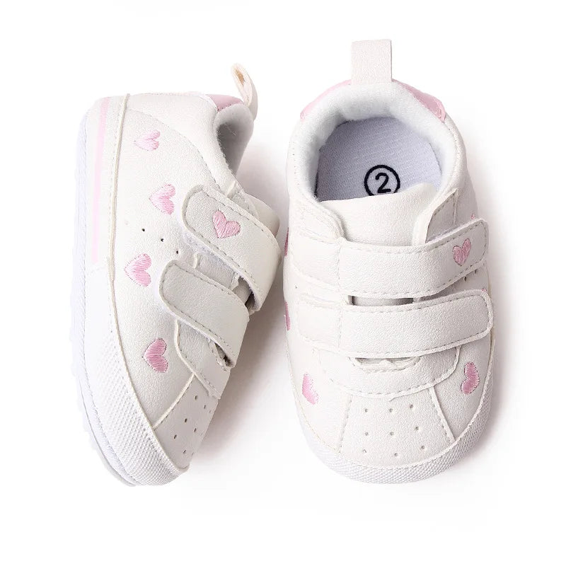 Meckior Spring and Autumn Baby Shoes Non-slip Soft Rubber Soled Toddler Shoes Cute Embroidered Love Stars Casual Shoes