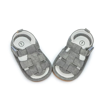 Meckior Baby Boys Sandals Toddler Grey Flats Non-slip Rubber Sole Baby Beach Sandals Crib First Walker Summer Baby Shoes