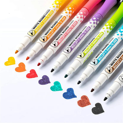 8 Colors Whiteboard Pens, Fine Tip Magnetic Water-Based Pen with Erasable Cap, Magnet Children's Painting Home, School Office