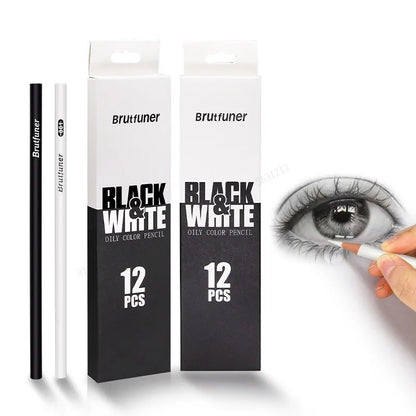 12-2Pcs Black White Color Pencils - Permanent Colored Drawing Pencil Oil-based Wooden Color Pencils for Artist and Beginner Art