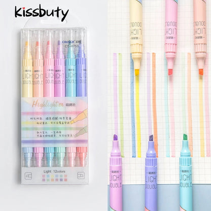 KissButy 6Pcs/Set Highlighter Pen Set Double headed Kawaii Fluorescence Colour School Supplies Marker Stationery