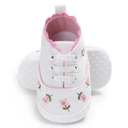 Meckior Newborn Baby Girl Casual Canvas Shoes Flower Cotton Sole Non-slip Baby Shoes Female Infant First Walkers Crib Shoes