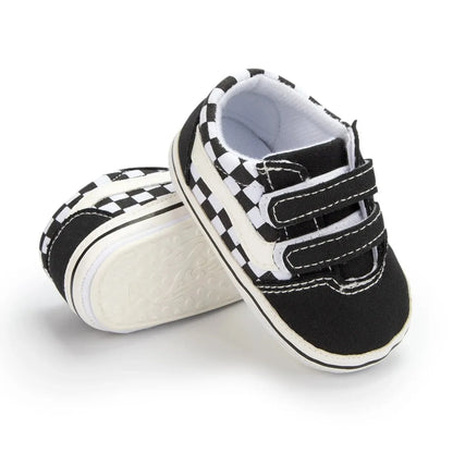 Meckior Baby Boy Girl Shoes Canvas Sneakers Non-slip Rubber Sole Plaid Streaks First Walkers Infant Baby Unisex Casual Shoes