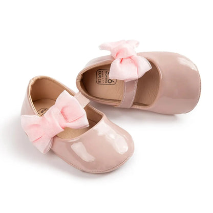 Meckior Baby Girls Shoes PU Leather Bowknot Flat Non Slip Rubber Sole Toddler First Walkers Princess Wedding Dress Girl Shoes