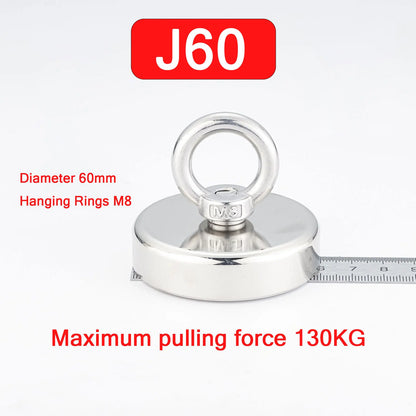 D48 D60 D75 D90 Super Strong Neodymium Fishing Magnets, Rare Earth Magnet with Countersunk Hole Eyebolt for Retrieving in River