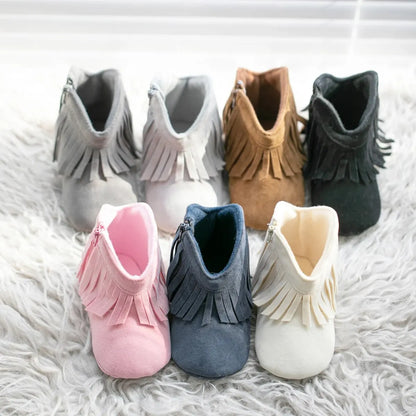 Meckior Baby Booties Vintage Tassel Anti-slip Sole Winter Warm Baby Boys Girls Shoes Snow Booties First Walkers Infant Shoes