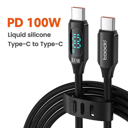 100W USB C To Type C Cable 5A PD Fast Charge Charger Type C LED Display Cable For Macbook Xiaomi Huawei Samsung Cable