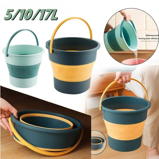 5/10L Folding Portable Bucket with Cover Car Wash Fishing Bathroom Tool Silicone Bucket Outdoor Camping Household Supplies