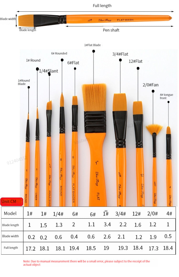 10Pcs/Set Artists Paint Brush Watercolor Wooden Handle Nylon Pointed Hair DIY Oil Acrylic Painting Art Paint Brushes Supplies