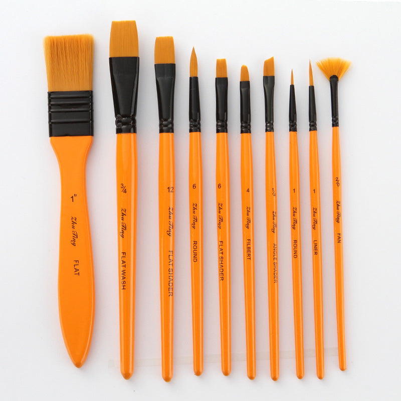 10Pcs/Set Artists Paint Brush Watercolor Wooden Handle Nylon Pointed Hair DIY Oil Acrylic Painting Art Paint Brushes Supplies