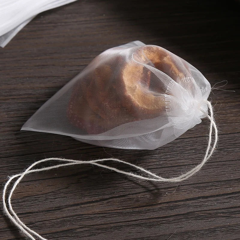 100 Pcs Disposable Tea Bags Filter Bags for Tea Infuser with String Heal Seal, Food Grade Non-woven Fabric Spice Filters