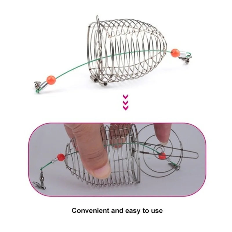 Fishing Cage Fishing Stainless Steel Bait Cage Basket Feeder Holder Fishing Lure Cage 3 Sizes S/M/L Fishing Feeder Cage